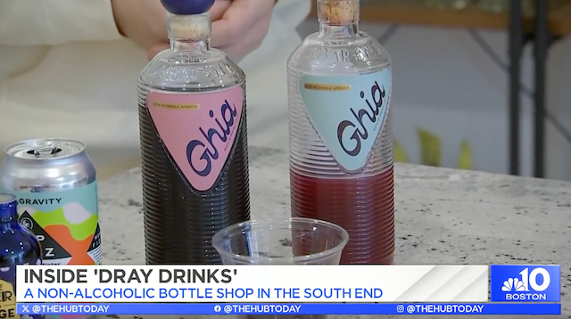 A screenshot of Ghia bottles within the NBC 10 Boston TV frame.